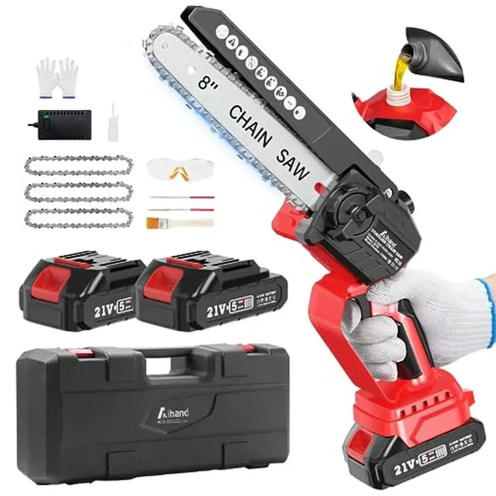 

Cordless Electric Chainsaw Kit 8-Inch Mini Handheld Battery Powered Chainsaw 2 * 2.0Ah Battery Garden Tool Carry Case