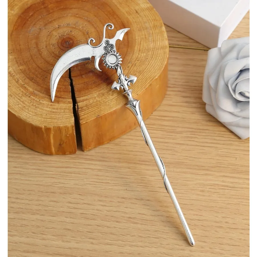 2pcs Sunflower Reaper Scythe Hair Styling Pins Black Wicca Witch Hair Slide Renaissance Festival Hair Accessories for Women Hai