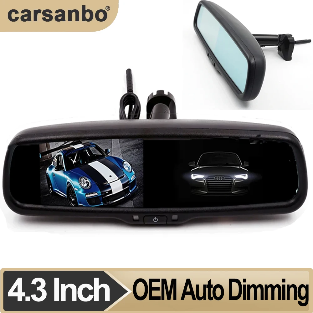 

Carsanbo Camera Auto Dimmer 4.3 Inch Screen Car Rear View Mirror Display Screen OEM Input Monitor Back Up Cameras with 2 Video
