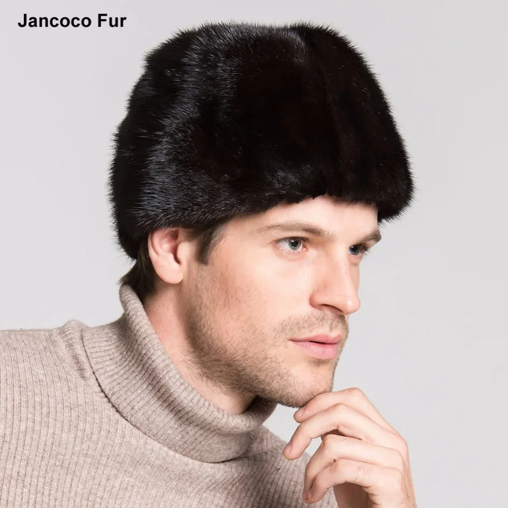 New Casual Black Winter Warm Russian Genuine Mink Fur Hat for Men