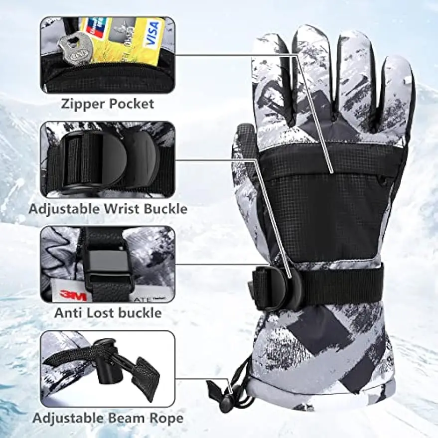 Ski Gloves, Warmest Waterproof and Breathable Snow Gloves for Cold Weather, Fits Both Men & Women,for Parent Child Outdoor