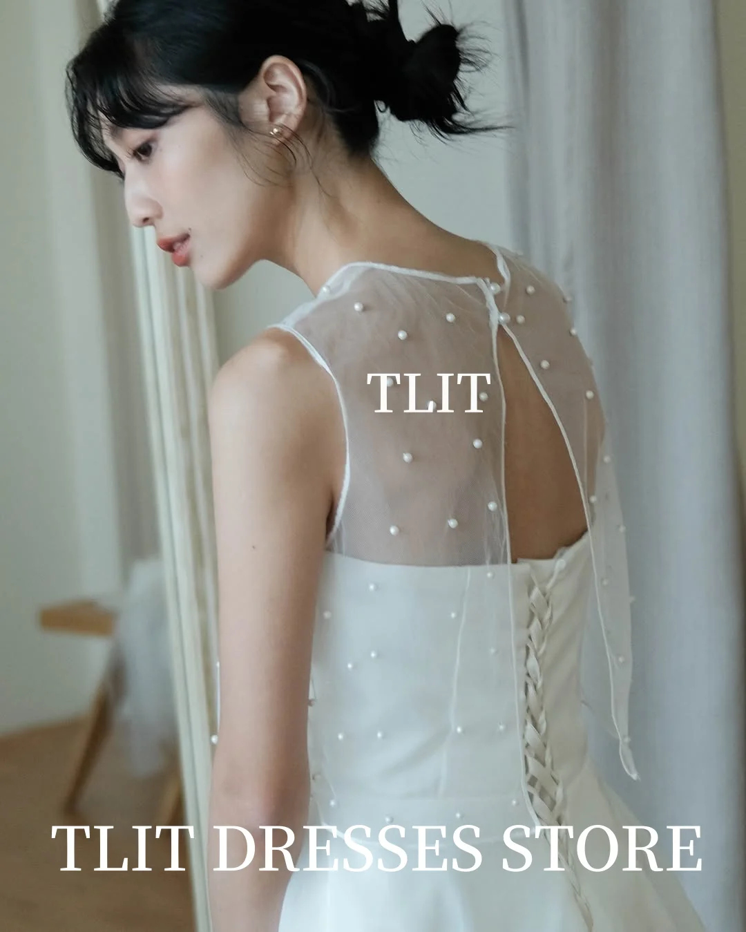 TLIT elegante witte zijde organza a-lijn trouwjurk o-hals parels korset bruidsjurk korea bruidsjurk foto's schieten aangepast