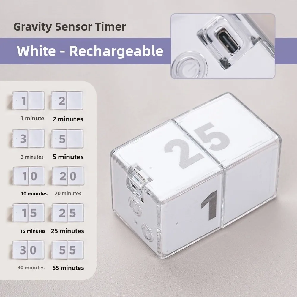 

Time Management Flip Gravity Sensing Timer Self Discipline Type-C Charging Cube Countdown Timer Silen Efficient Kitchen Timer