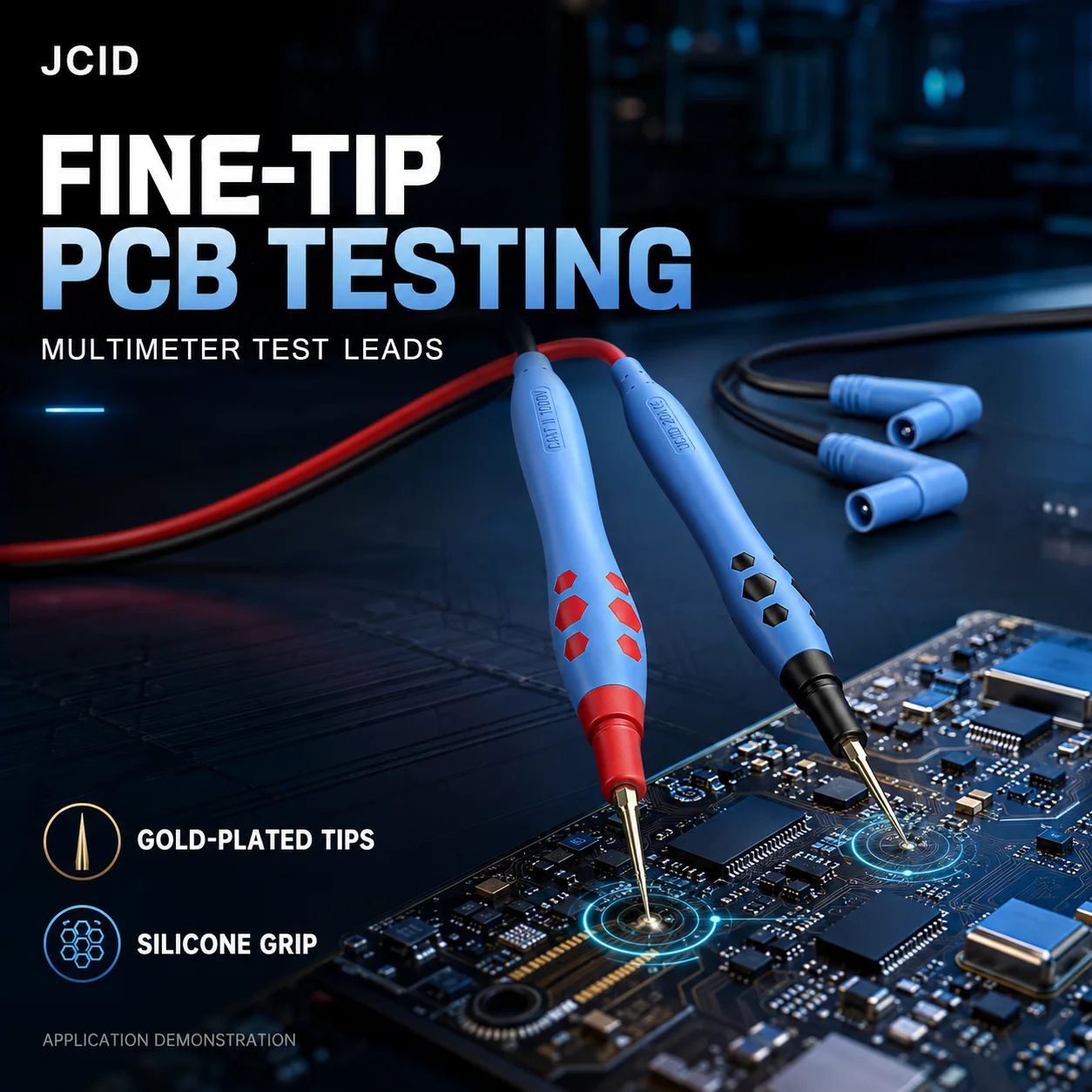 JCID Multimeter Probe Test Leads Gold Plated Stainless Steel Tips Tinned Copper Wire Silicone Grip for Phone Motherboard Testing