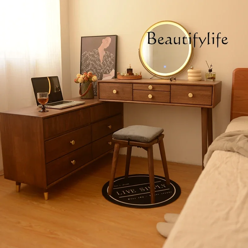 

Solid Wood Chest of Drawers Integrated Dressing Table Bedroom Table Retractable Multifunctional Desk