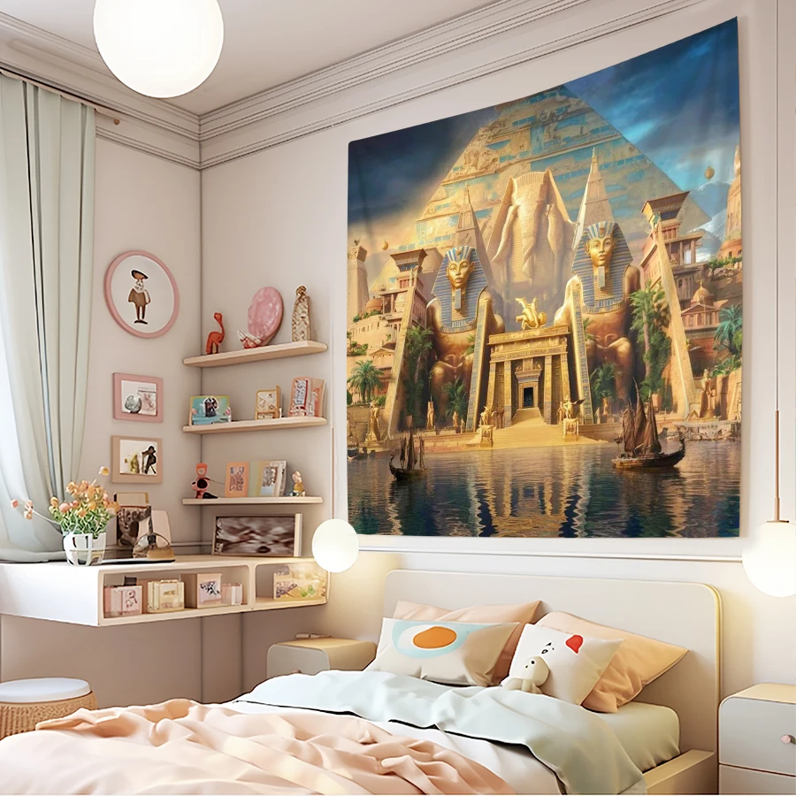 

Гобелен с узором «Золотая пирамида» в древнеегипетском стиле, мягкая ткань для декора стен в гостиной и спальне