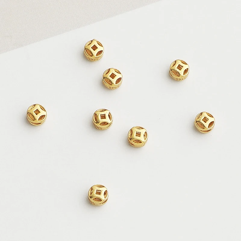 5pcs/Lot 925 Sterling Silver Gold Plated Round Coins Loose Beads 3x2mm Manual Bracelets Bangles Red Rope Spacers DIY Jewelry
