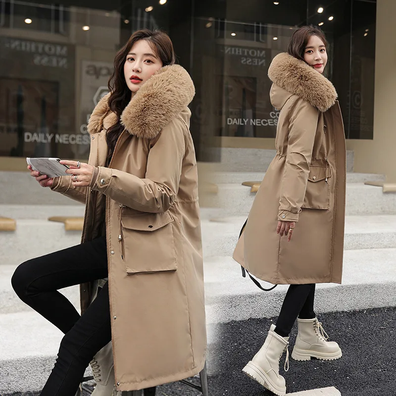 

New -30 Degrees Removable Wool Lining Cotton Padded Winter Jacket Women Warm Hooded Parkas Coat Down Jacket Female Windbreakers