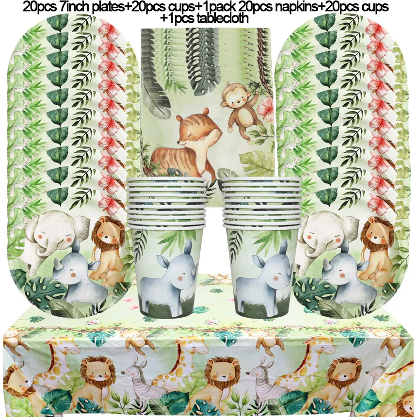 Jungle Verjaardag Decoratie Dieren Wegwerp Feestservies Set Wild One Woodland Safari Verjaardagsfeestje Babyshower Benodigdheden