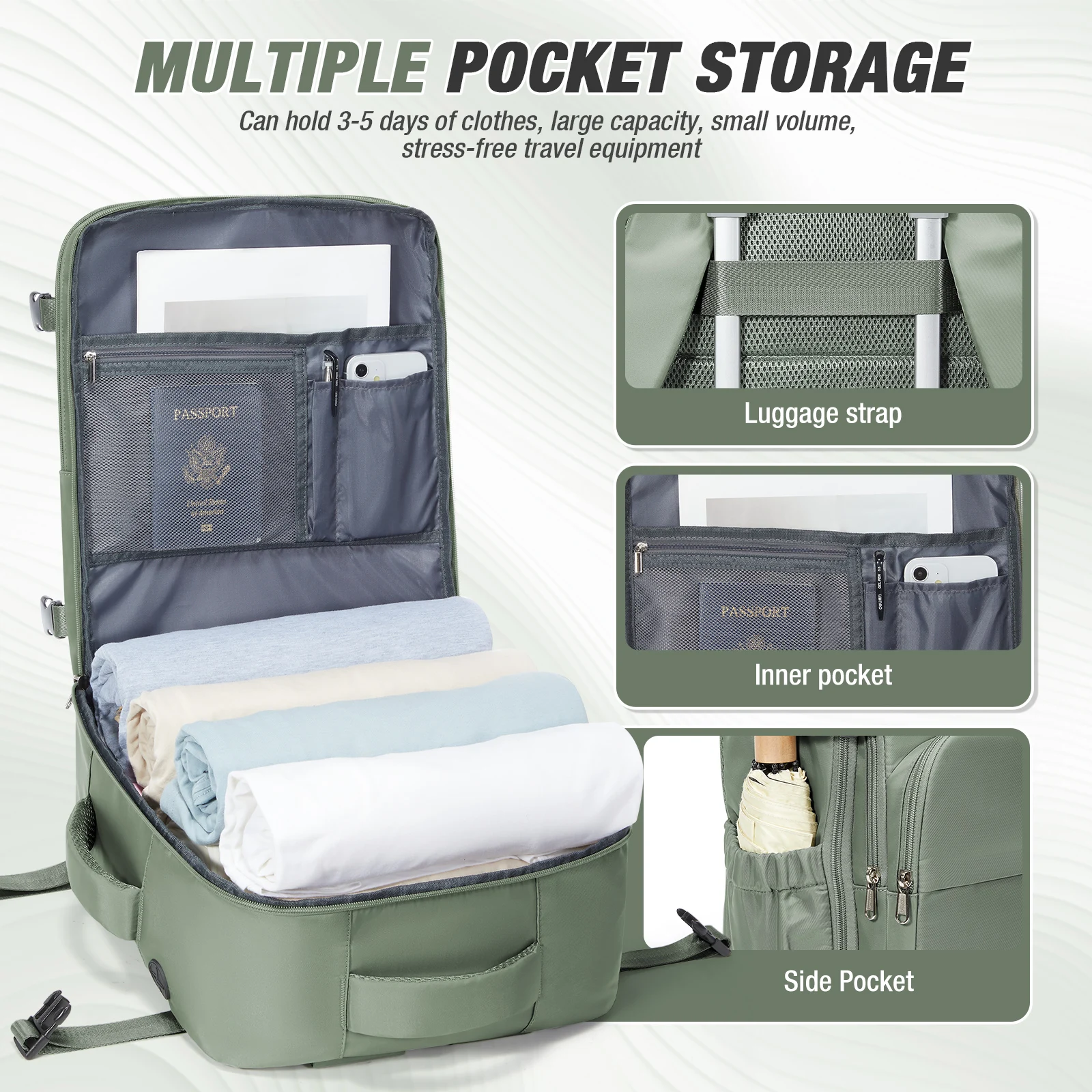 حقيبة ظهر للسفر على شكل طائرة مقصورة 40 × 20 × 30، حقيبة ظهر للعمل للرجال، حقيبة ظهر للطائرة، حقيبة ظهر تنفيذية محمولة للأمتعة #4