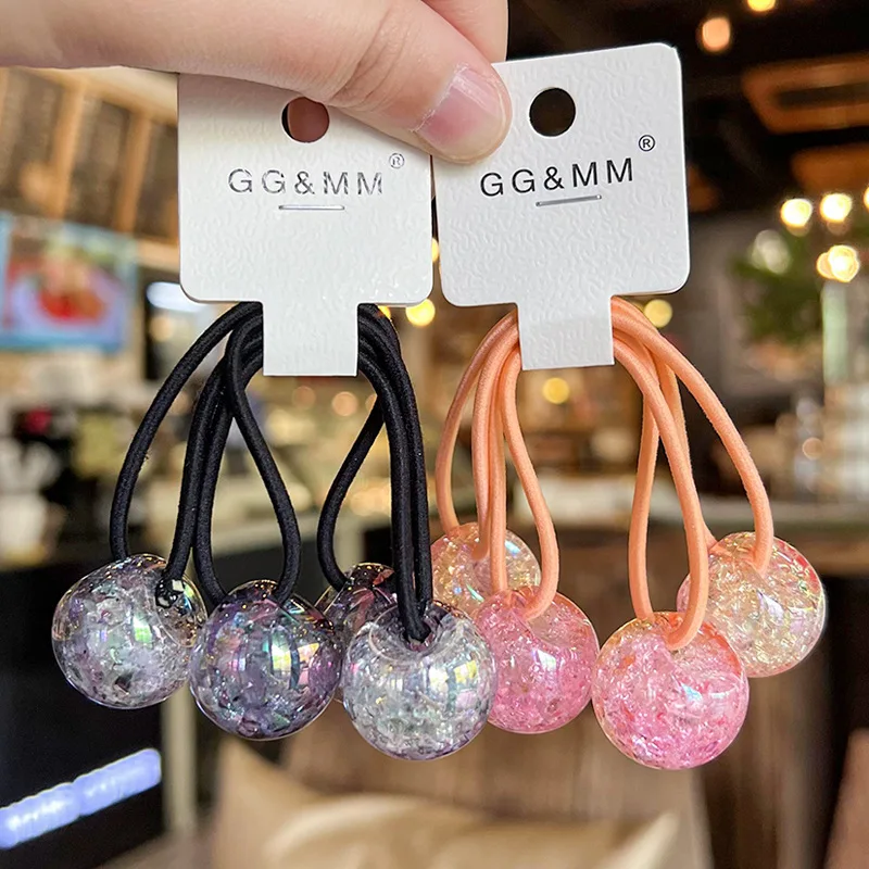 

Милые эластичные резинки для волос с бусинами и эффектом кракле, корейский градиентный дизайн, высокая эластичность, для ежедневного использования детьми