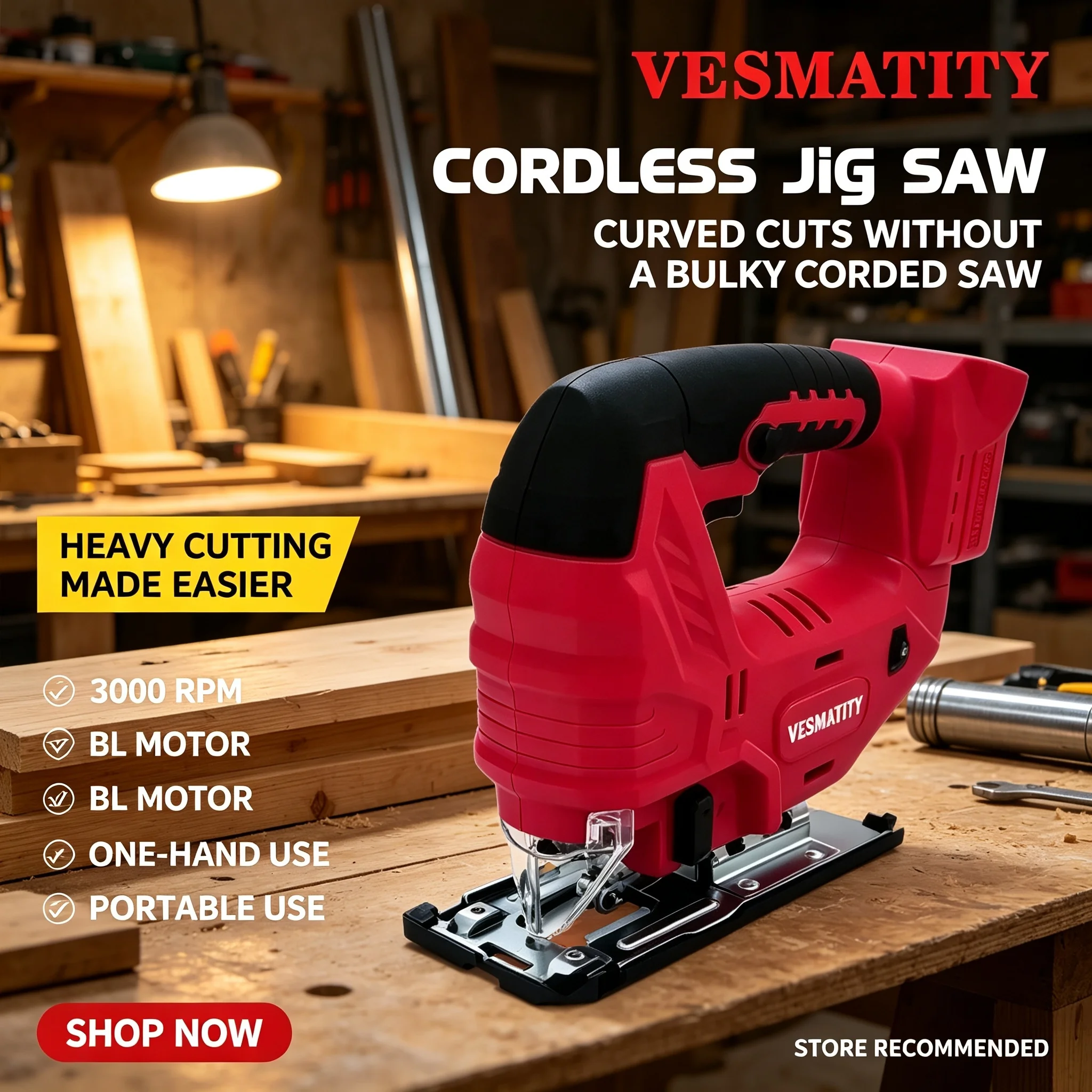 Vesmatity Portable Battery Jigsaw Carpenter Power Tool Adjustable Speed Curved Saw For Dewalt Makita 18V Battery Tool