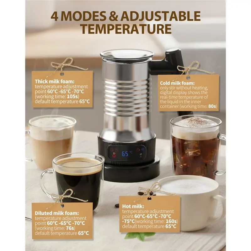 A76G-Milk Frother Electric, 4 In 1 Automatic Hot Chocolate Maker With 500W Milk Steamer& Handle, Hot& Cold Foam Maker Eu Plug