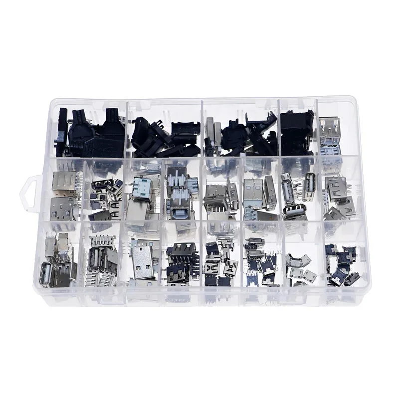 119 pcs/sets USB socket connector combination kit micro USB male female with plastic assortment set