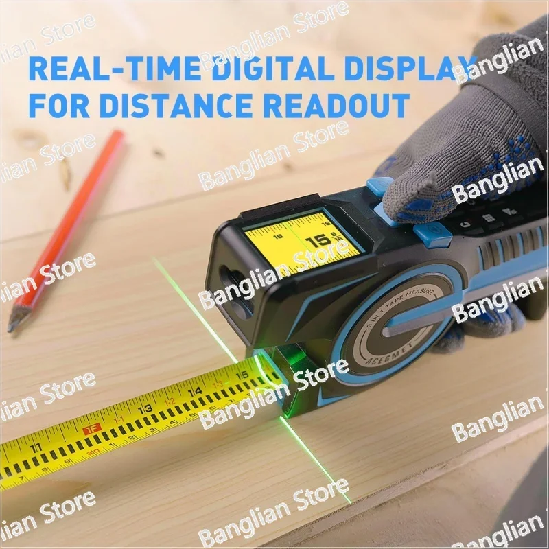 3-in-1 Tape Measure, 330Ft  Measurement Tool & Auto Lock  with Instant Digital Readout, Extended Laser Line