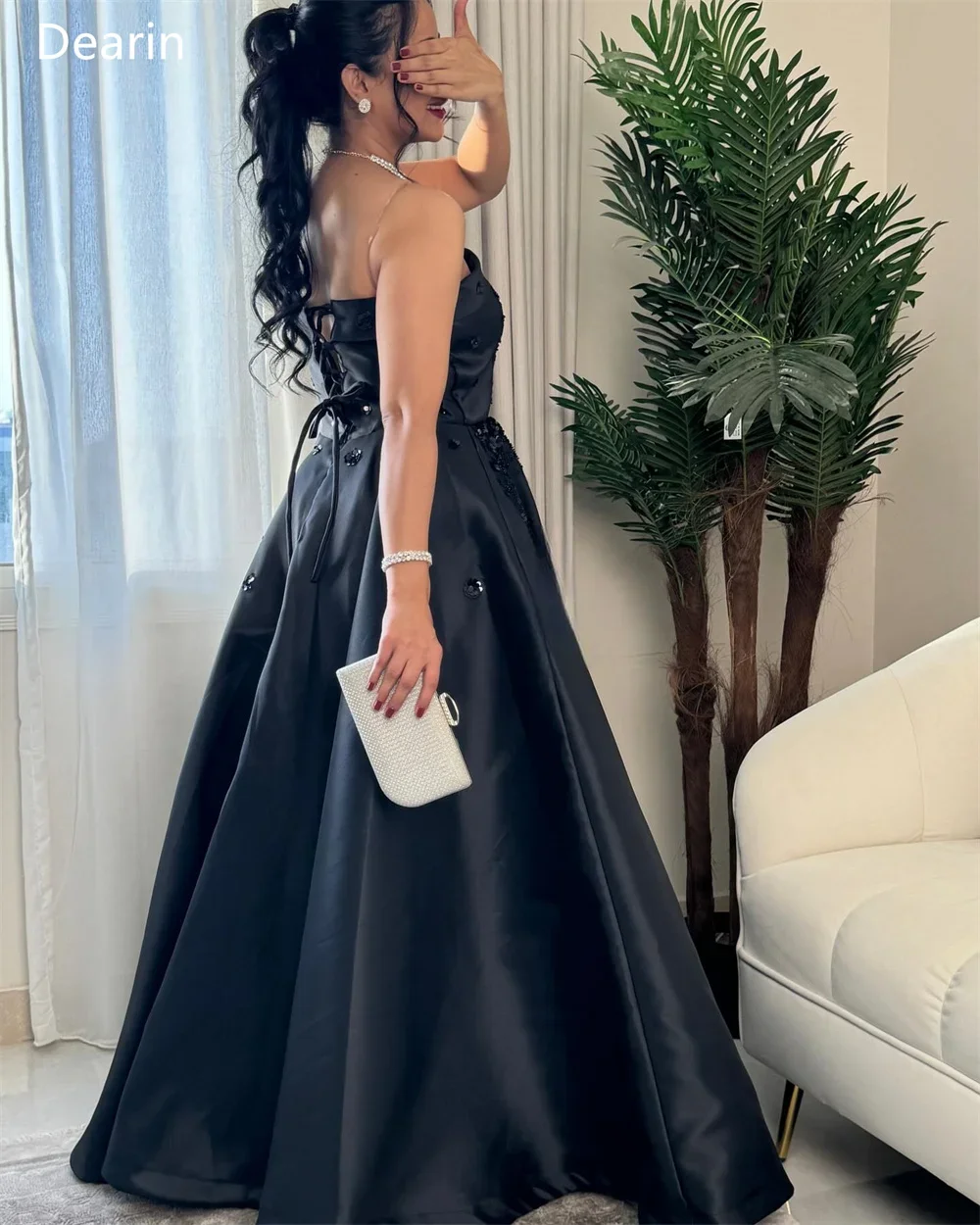 Saudi Arabia Dearin Spaghetti Strap Ball Floor Length Skirts Draped Sequin Sleeveless Applique Bespoke Occasion Dresses Prom Dre