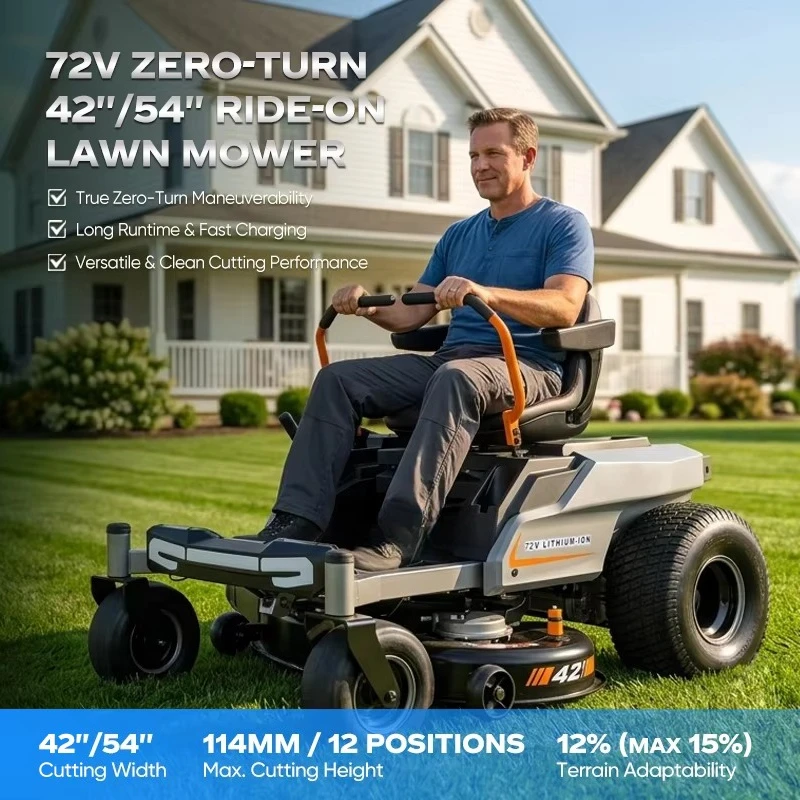 For New Design 30 Inch Cordless Electric Riding Lawn Mower 48V Battery Brushless Motor Grass Box 75min Runtime