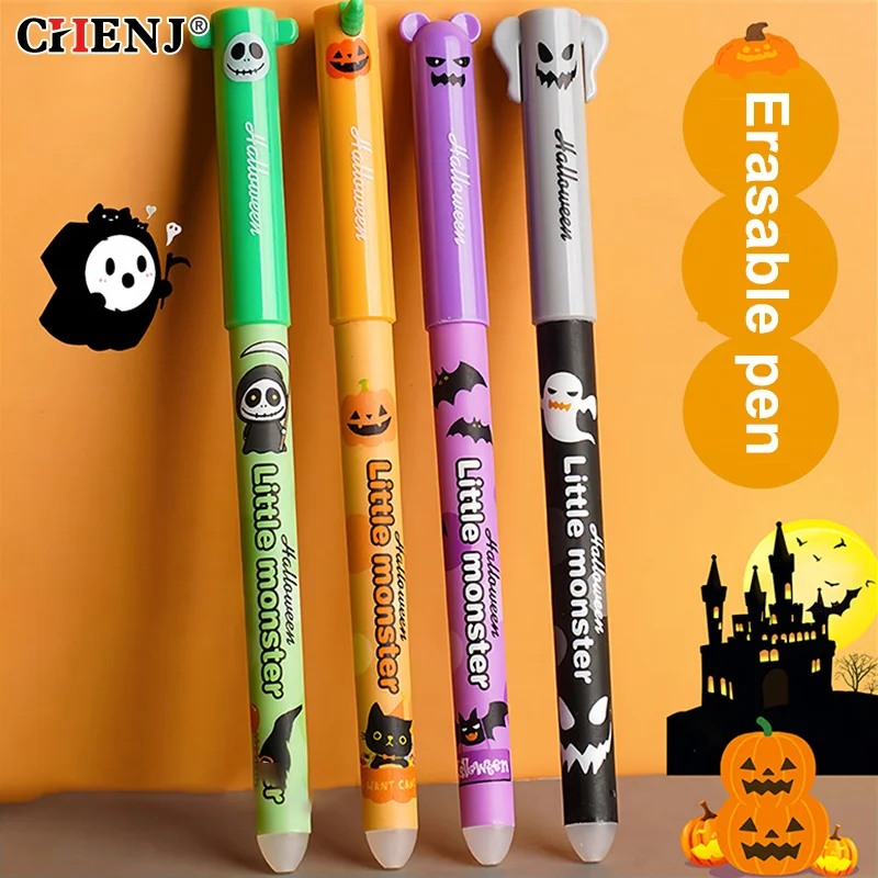 

4 шт., стираемая гелевая ручка с рисунком Хэллоуина и Рождества, милые 0,5 мм, синие/черные чернильные ручки для подписи, школьные принадлежности, подарки для студентов