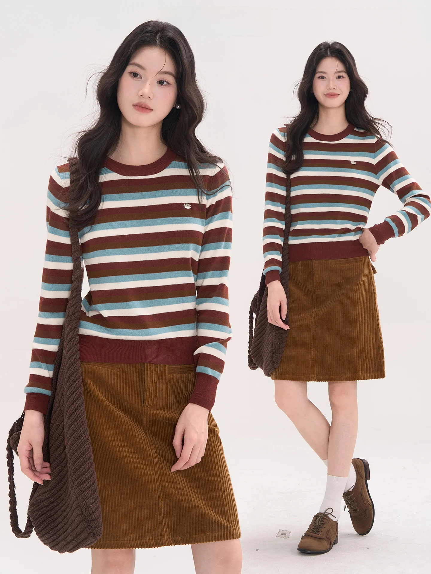 

Женский топ Heme 6 из смесовой шерсти в полоску, с круглым вырезом, длинными рукавами, повседневный, в стиле колор-блок, из смесового полиэстера