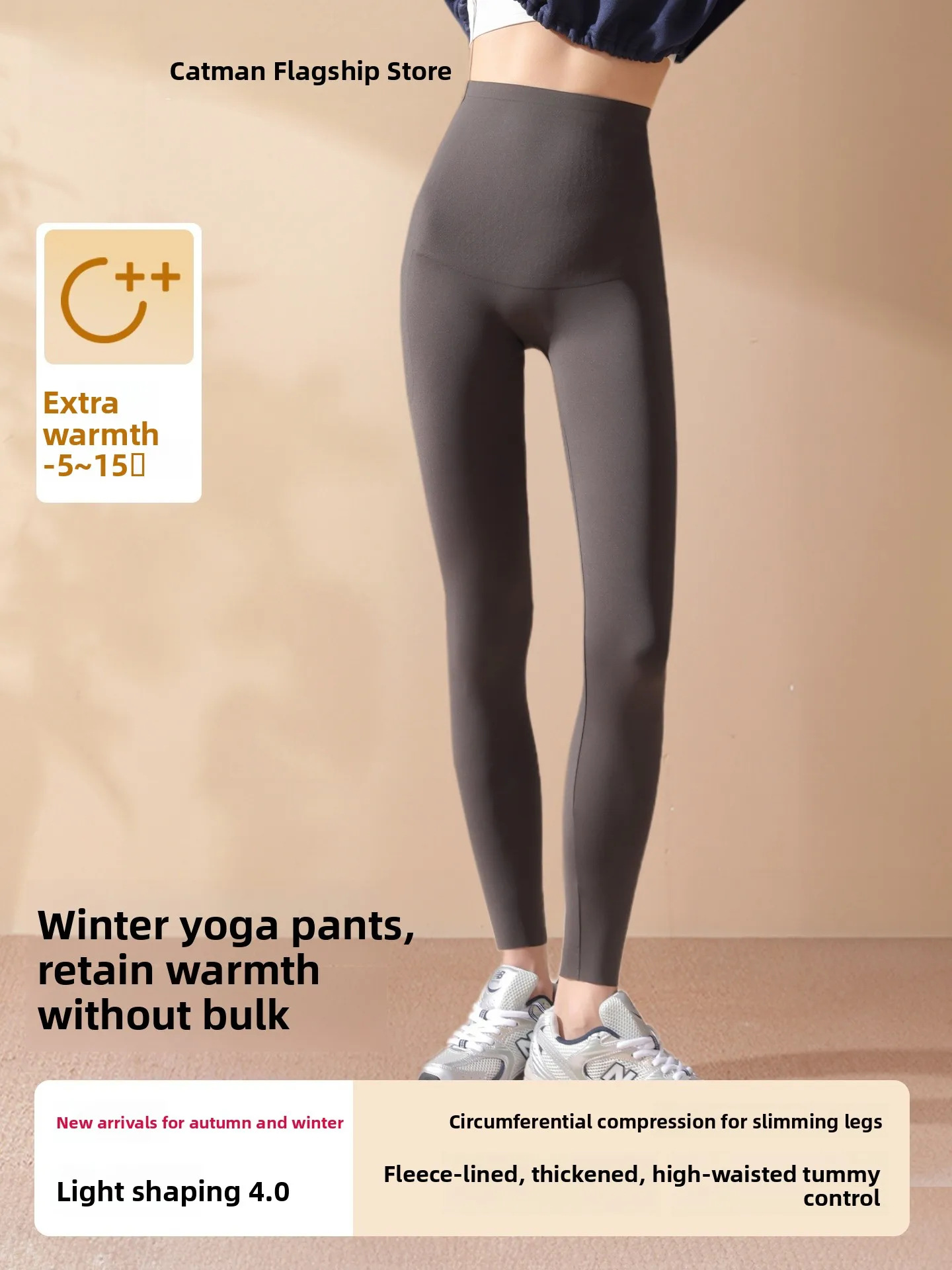 

Женские брюки для йоги Thiened Fce с высокой талией, зимние утягивающие теплые повседневные брюки из девяти частей с контролем живота