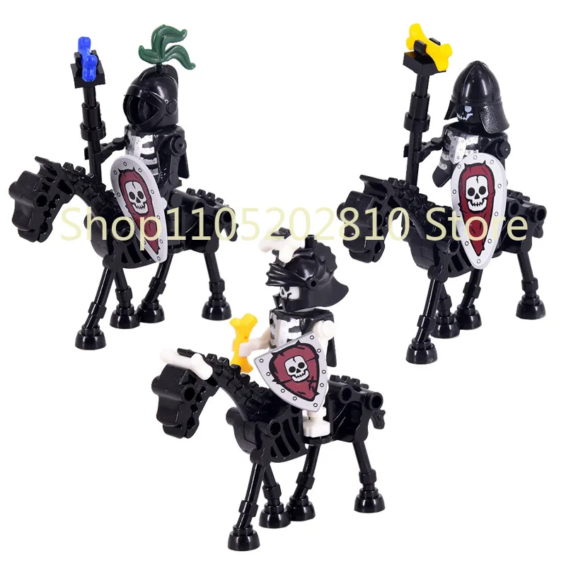 Halloween Totenkopf MOC Figuren Bausteine Mittelalterliches Skelett Ritter Armee DIY Integrierte Mini-Bausteine Buntes Dekoratives Spielzeug Geschenk