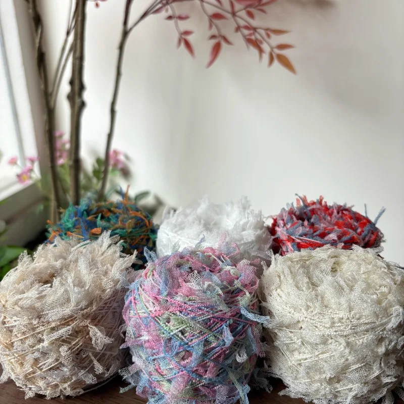 

50g/ball mesh ponytail fancy yarn camellia butterfly mixed crochet yarn bag card sleeve headband making companion thread
