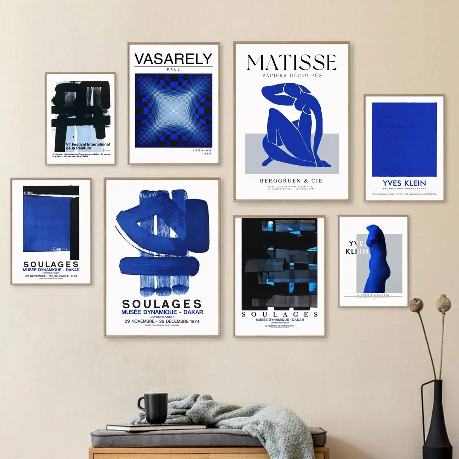 Abstract Museum Exhibition Blue Matisse Soulages Posters And Prints Wall Art Canvas Painting For Living Room Decorative Pictures