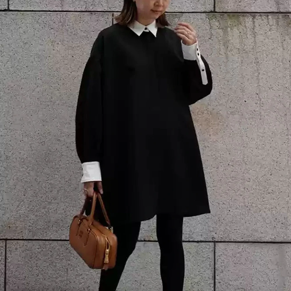 TWOTWINSTYLE Hit Farbe Lose Minimalistischen Mantel Für Frauen Revers Langarm Patchwork Taste Casual Mäntel Weibliche Mode Kleidung