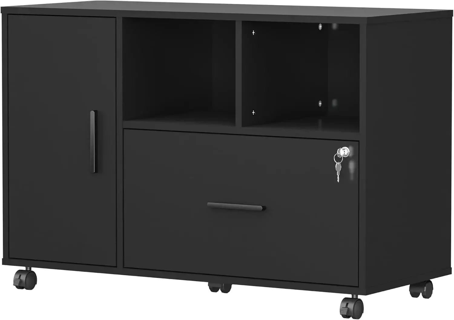 Mobile Wood Filing Cabinet On Wheels With Lock Drawer Open Storage Shelf Printer Stand For Letter Legal A4 Size Files
