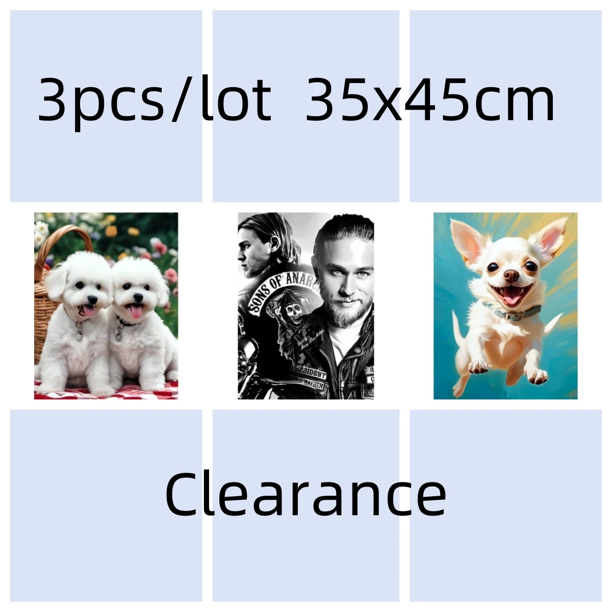 

3pcs/lot Diamond Painting Canvas Size 35x45cm Full Round Drill Running Chihuahua Dog Bichons Frise Puppies Motorcycle Club Jax