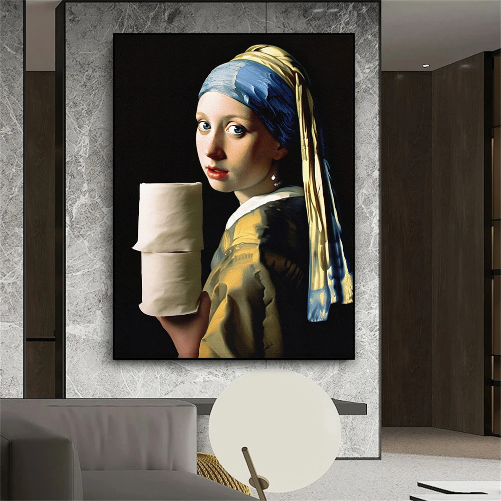 Vintage Funny Toilet Sign Renaissance Artwork Portrait Mona Lisa Poster Wall Art Pictures Canvas Painting Home Bathroom Decor