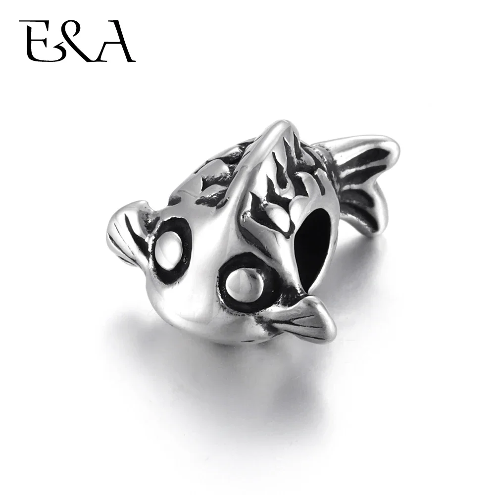 Stainless Steel Beads Clownfish 5mm Hole Blacken Metal European Bead Animal Charm for Chain Bracelet DIY Jewelry Making Supplies