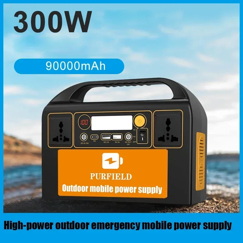 300W Portable Power Station 90000mAh 220V 110V AC 315WH Solar Generator  Battery DC Outdoor Emergency Power Supply