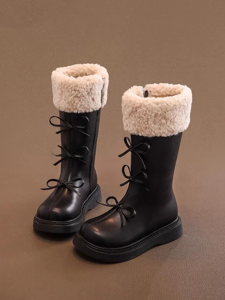 

Модные детские сапоги Модная детская обувь S Сапоги для девочек Зимние длинные сапоги Кожаные сапоги принцессы Снежные сапоги на подкладке из искусственного меха