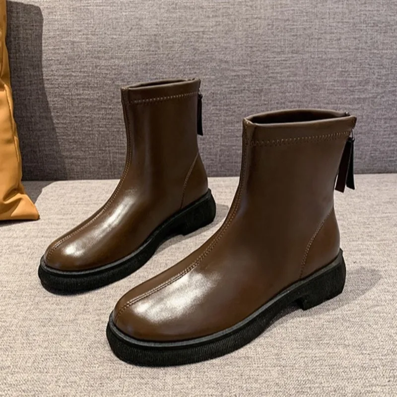 

Platform Booties Women Spring and Autumn New with That Small Person Inside Heightened Back Zip Plus Velvet Skinny Boots