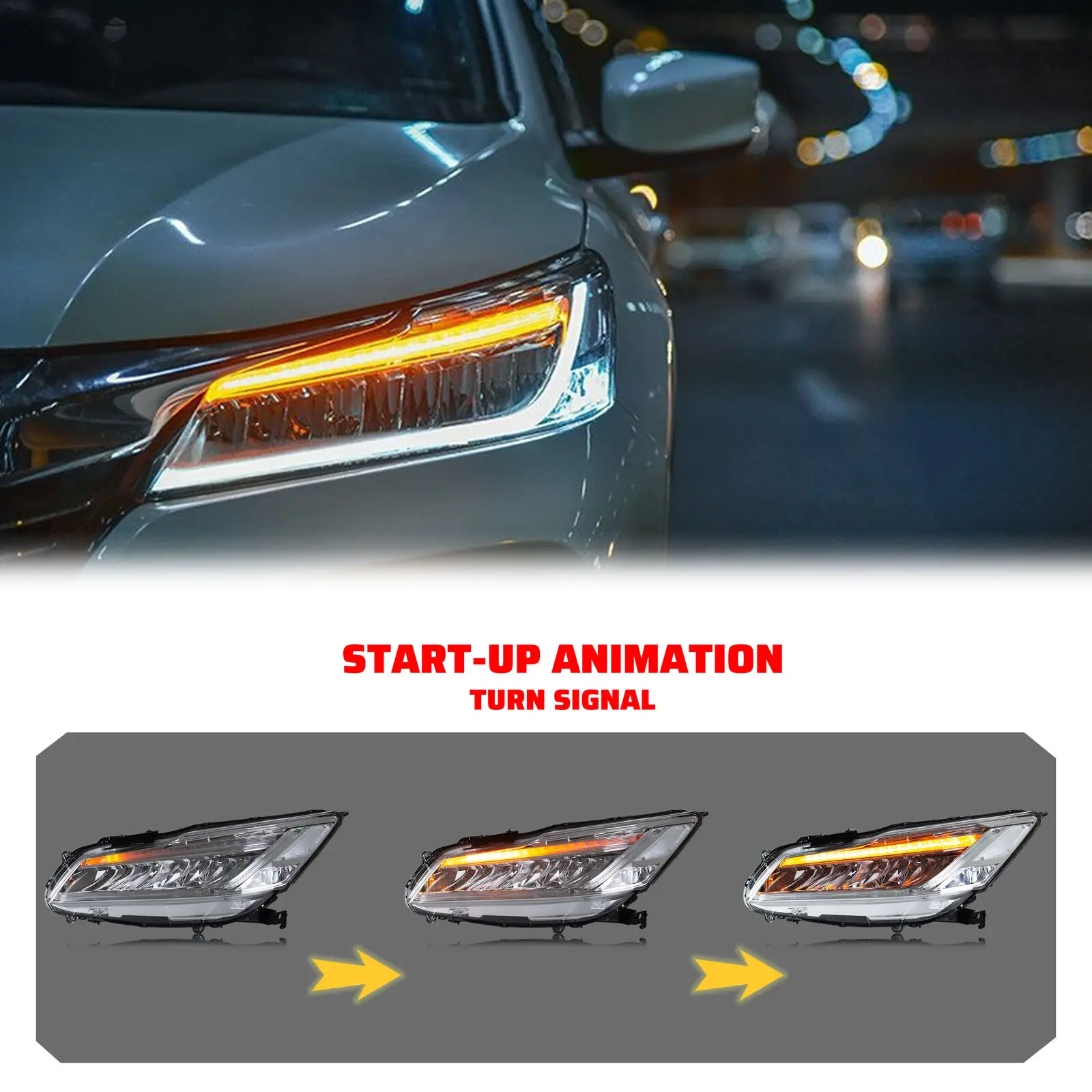 LED Headlights for Honda Accord 9th Gen 2013 2014 2015 2016 2017 Sequential Chrome Front Lamps