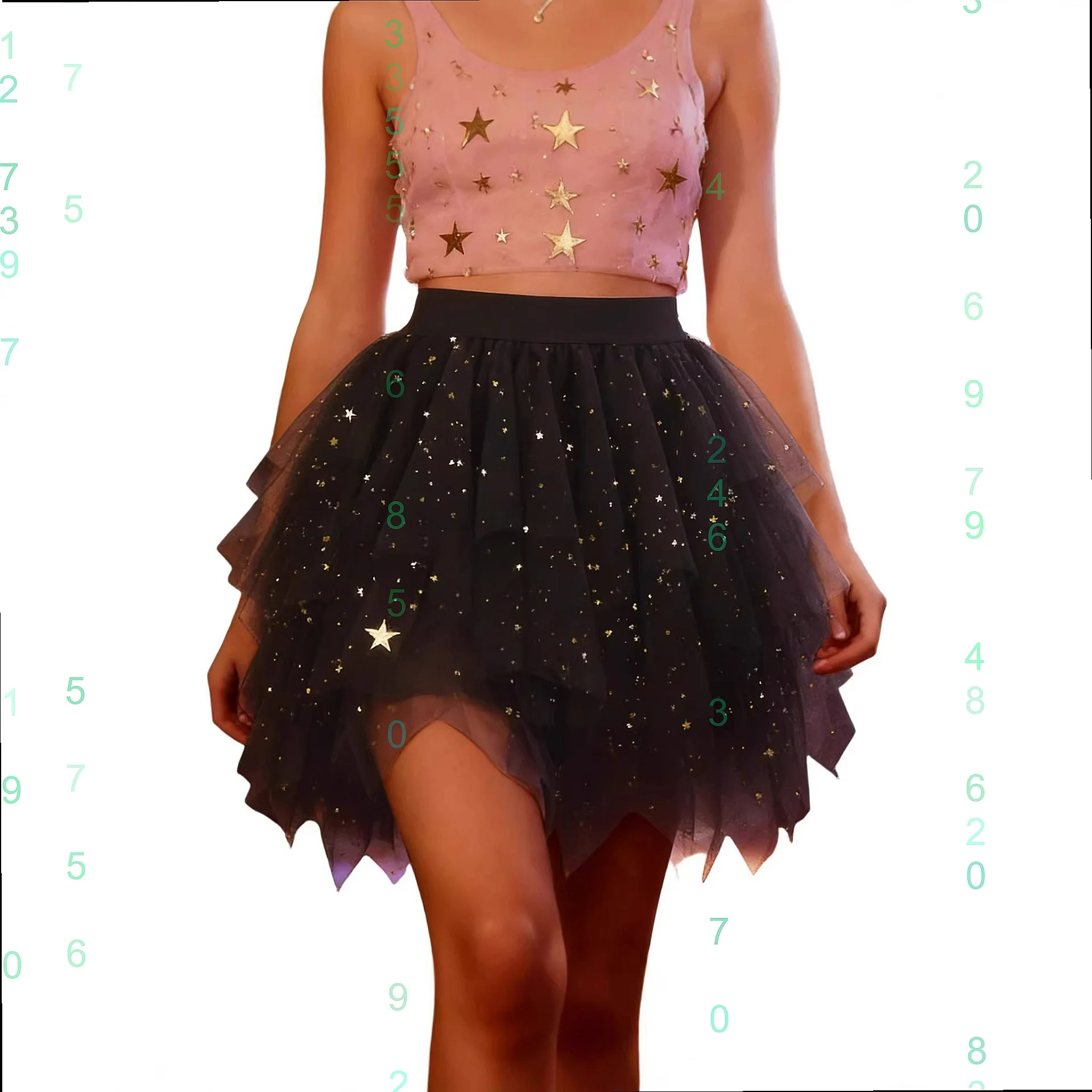 Irregular Mesh Skirt Women High Waist Sequin Cake Skirts Spring Summer Tulle Skirt
