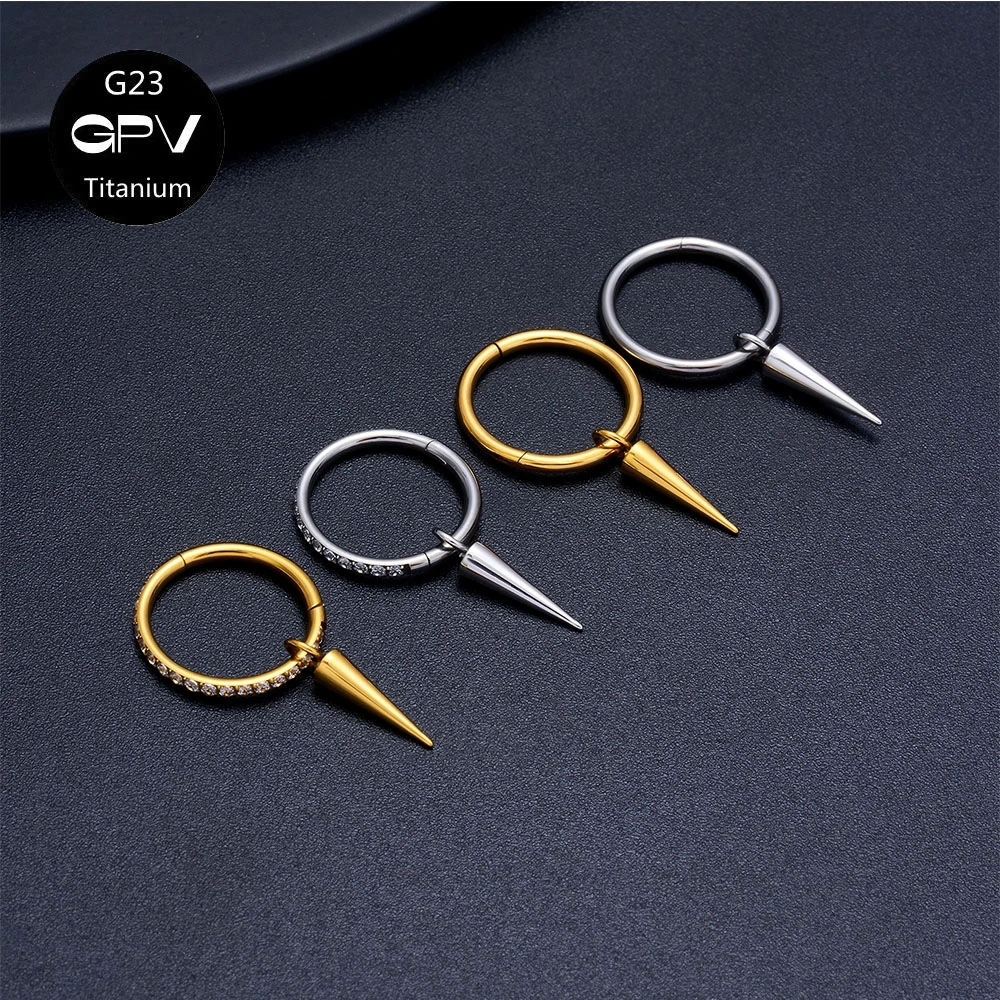 G23 F136 Titan Ohrringe Spitze Anhänger DIY Herren und Damen Perforierter Schmuck 18g 16g 14g Closed Loop Nasenmembran Ring – Detail 2