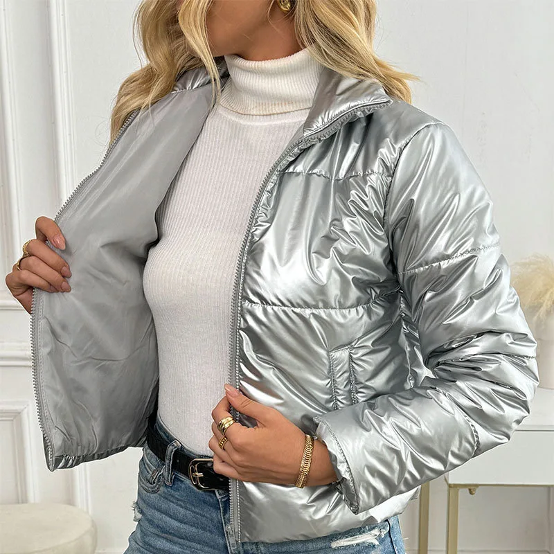 AC660 Abrigo acolchado de algodón de estilo coreano para mujer, conjunto de traje de pan de glitania, ropa de abrigo cálida con cuello a la moda para invierno
