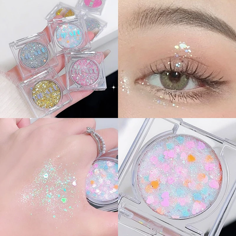 DIKALU Shiny Heart Sequin Glitter Gel Eyeshadow Cream Blue Pink Gold Star/Moon Nail Art Loose Sequins Halloween Party Makeup