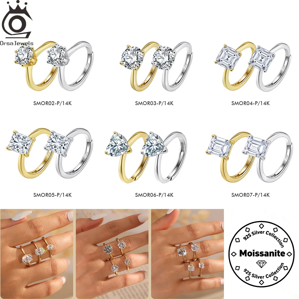 

ORSA JEWELS блестящее обручальное кольцо с муассанитом 1CT-4CT D цвета для женщин, кольца-пасьянс из стерлингового серебра 925 пробы, регулируемые SMOR01