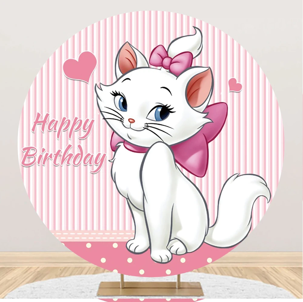Cat Marie The Aristocats Circle Backdrop 3 Cylinder Covers Background Photography Baby Shower Birthday Party Decoration Props