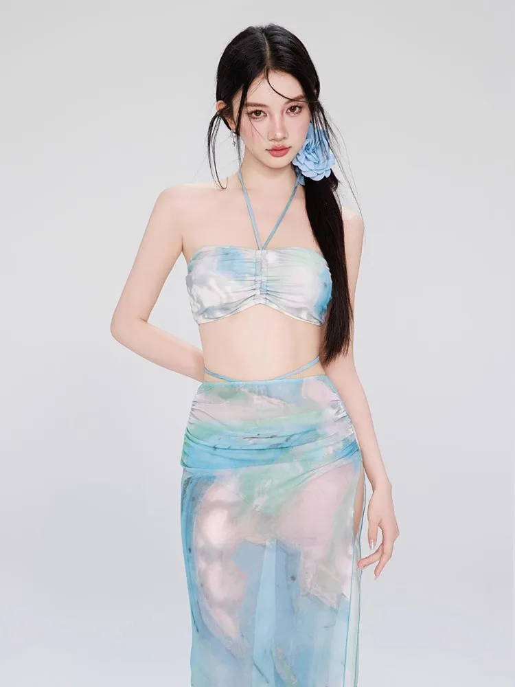 

Women's Swimwear 2025 New Sle Girl's Meat Concealing Sports Bikini Swimming Sexy Four-piece Set V-ne Polyester Material