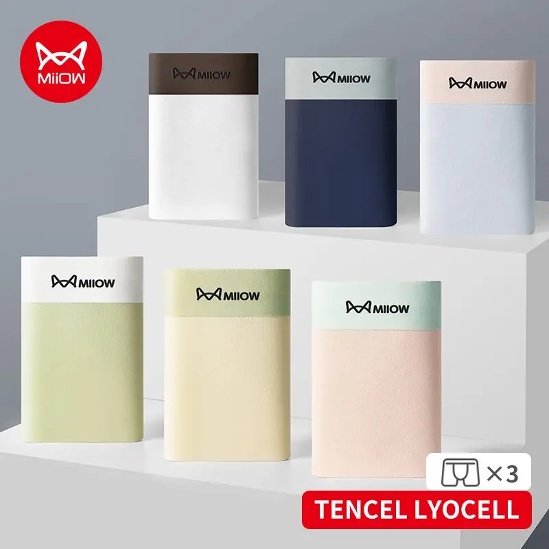 MiiOW 3Pcs Men Underpants Man Tencel Lyocell Breathable Boxers 5A Antibacterial Boxer Shorts Men's Panties Man Underwear Gift