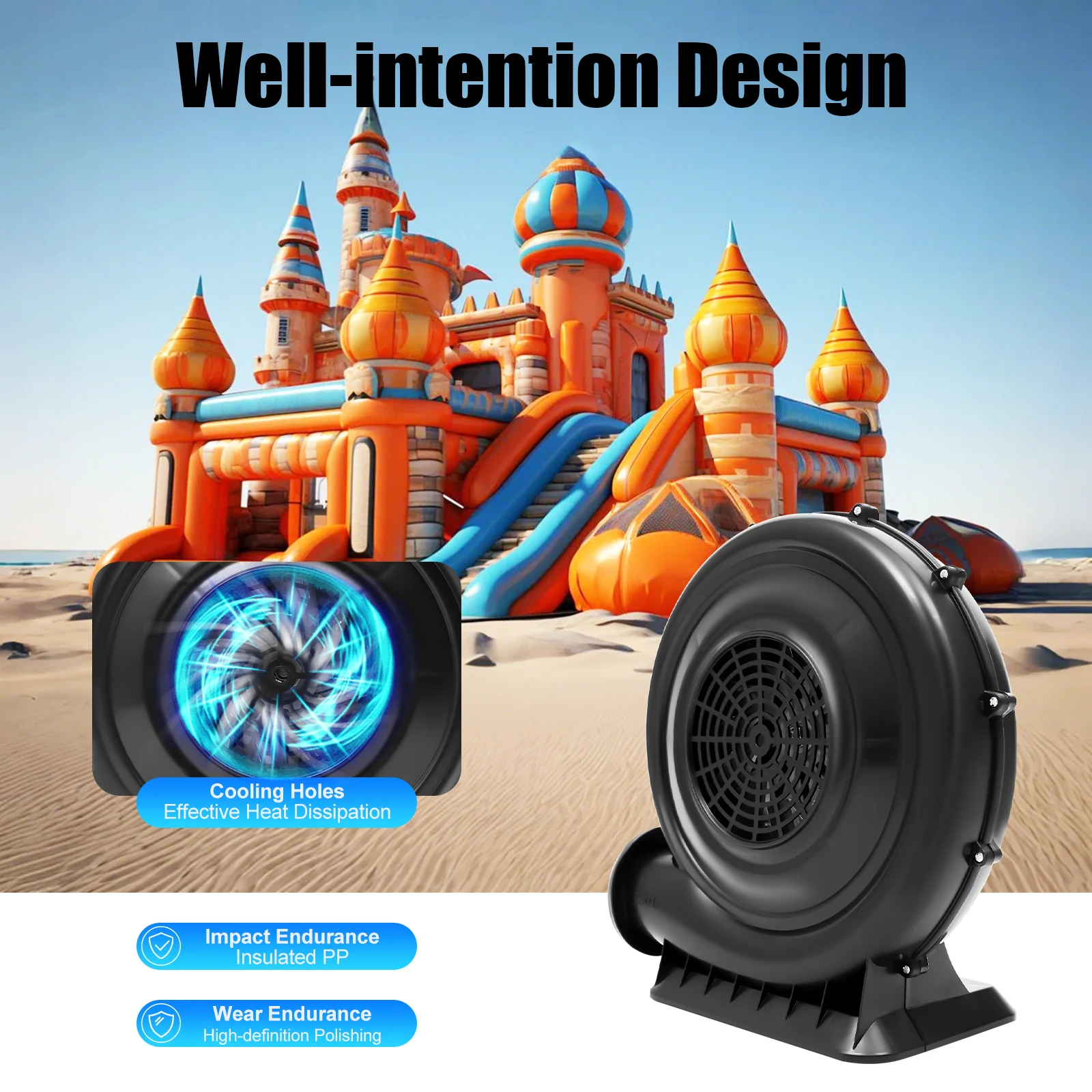 منفاخ هواء 250 وات 420 م 3 / ساعة 1100 باسكال ضغط عالي لشريحة قلعة خيمة ترامبولين قابلة للنفخ