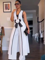 Bow Tie Appliques V-neck Sleeveless Long Top and Wide Leg Pants Matching Sets Women Two Piece Set Elegant Club Birthday Outfits