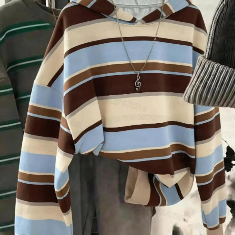 Herbst- und Winter-Hoodie für Damen und Herren, Colorblock, lässig, für den Alltag, mit Streifenmuster, Y2K-Sweatshirt – Detail 3