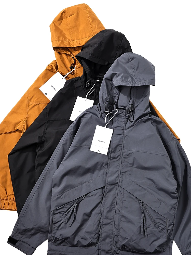 

Outdoor Casual Loose Workwear Jacket Men's Fashion Outerwear Windproof Polyester Nylon Composite Fiber Zipper Decorated Long ...