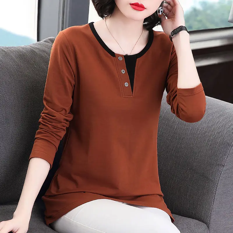 New Autumn Winter Season Long Sleeve V-Neck Loose Women\'s Clothing T-shirt Large Medium Long Underlay Fashion Casual Tops