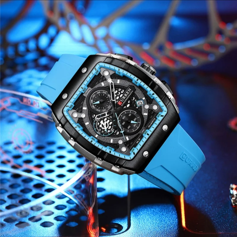 CURREN 8442 Fashion Men's Quartz Watch Skeleton Multifunction Chronograph Calendar Casual Clock Sports Watches Men reloj hombre